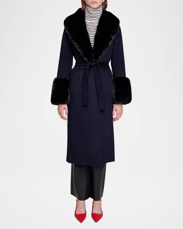 Galaxyra Double-Faced Coat with Faux Fur Trim